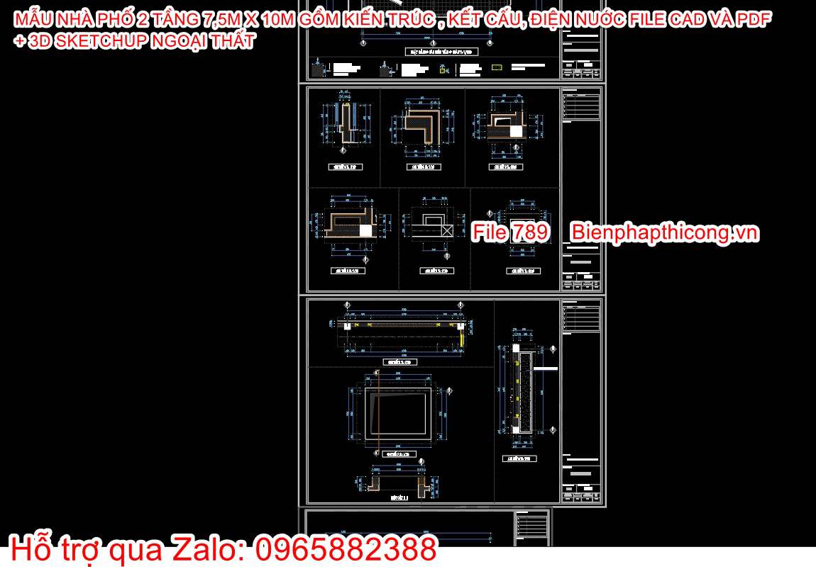 Tải bản vẽ chi tiết nhà phố 2 tầng đẹp.