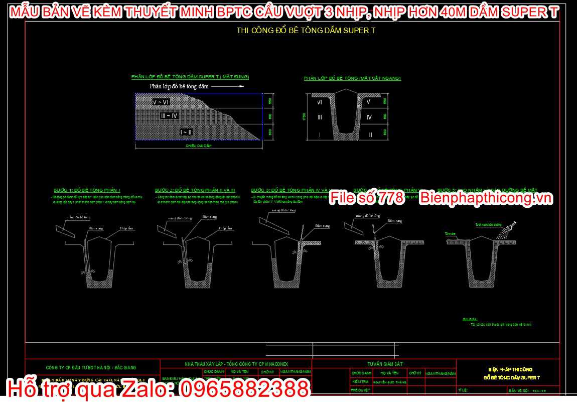 Thi công đổ bê tông dầm super T cad.