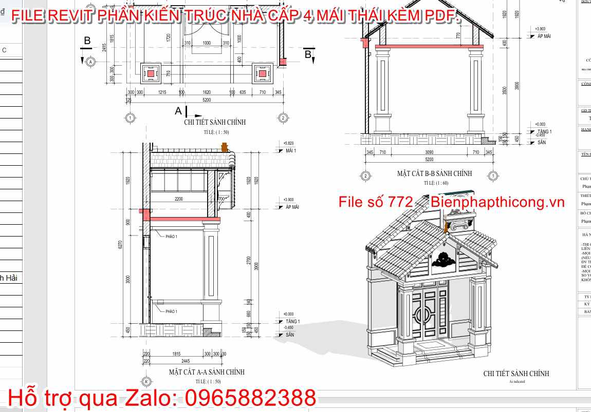 Thiết kế sảnh nhà cấp 4 file revit.