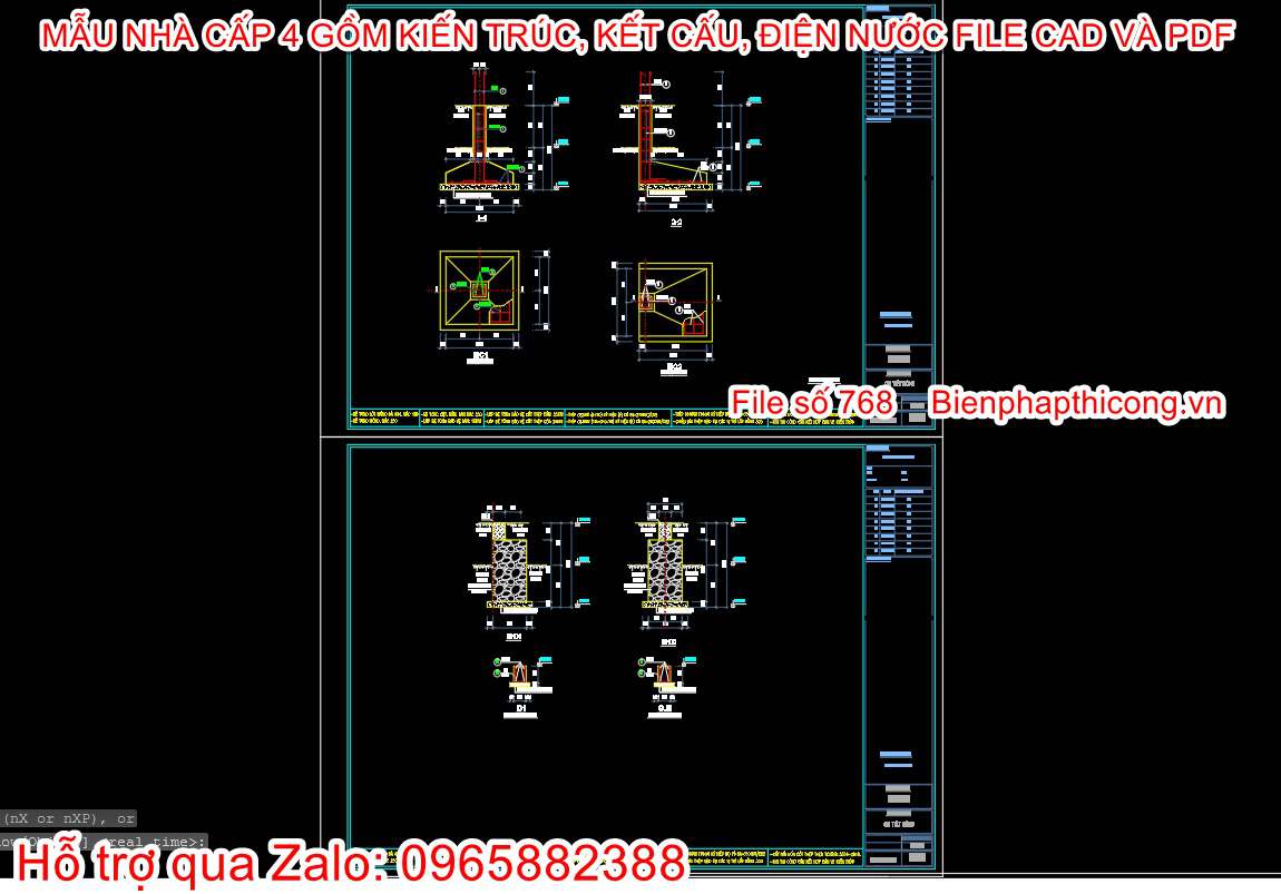 Bản vẽ cad móng nhà cấp 4 3 ngủ 8,2m x 16,5m.