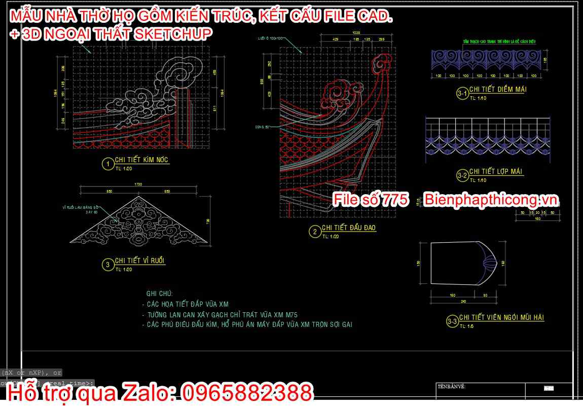 Bản vẽ chi tiết nhà thờ họ 5 gian đẹp.