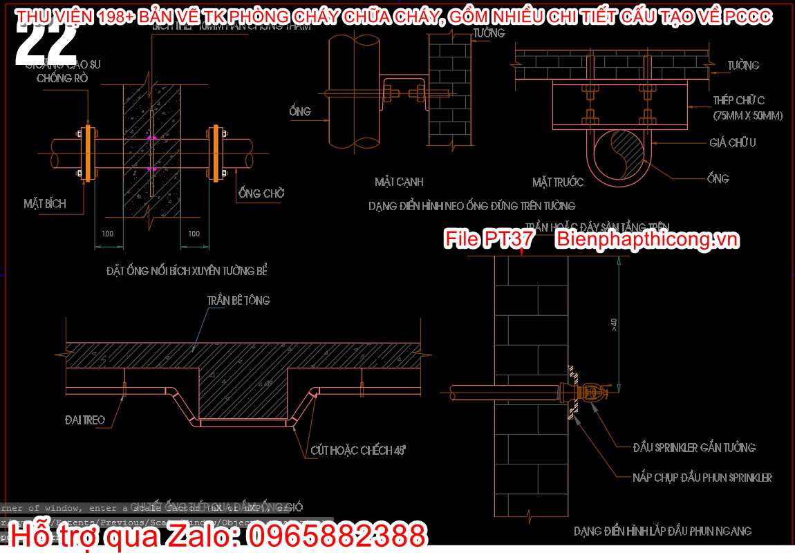 Bản vẽ dạng điển hình lắp đầu phun ngang phòng cháy.