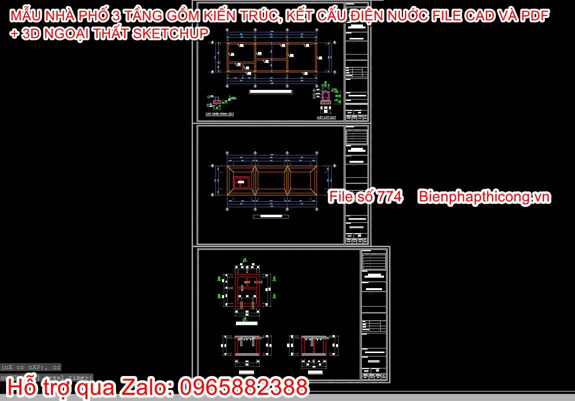 Bản vẽ kết cấu nhà phố 3 tầng 4,7m x 14,3m.