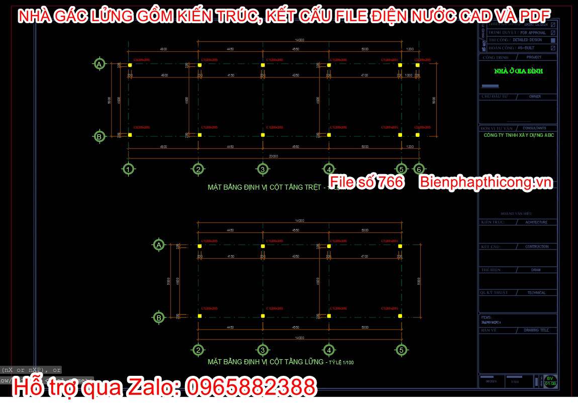 Bản vẽ mặt bằng định vị cột.