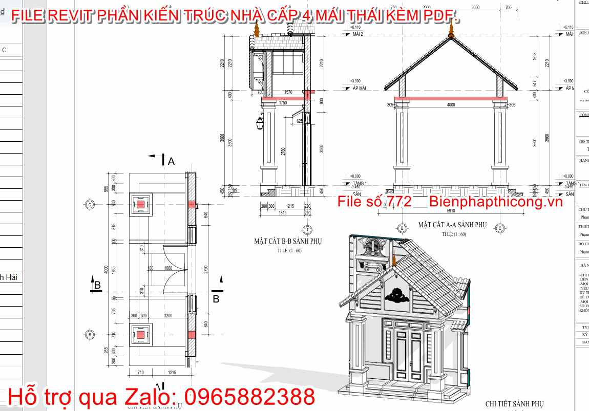 Bản vẽ sảnh dùng revit nhà cấp 4 9m x 13m.