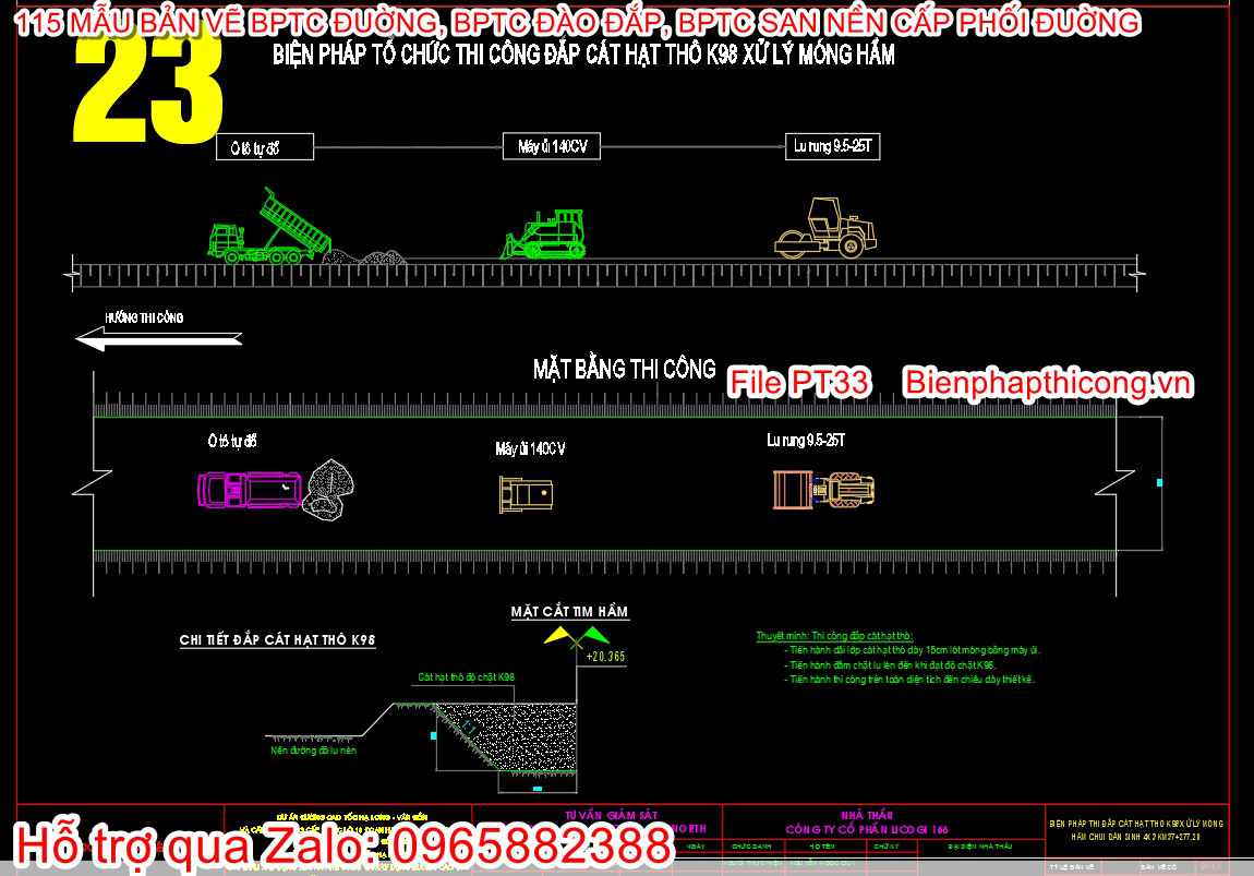 Bản vẽ biện pháp thi công đắp cát hạt thô K98.