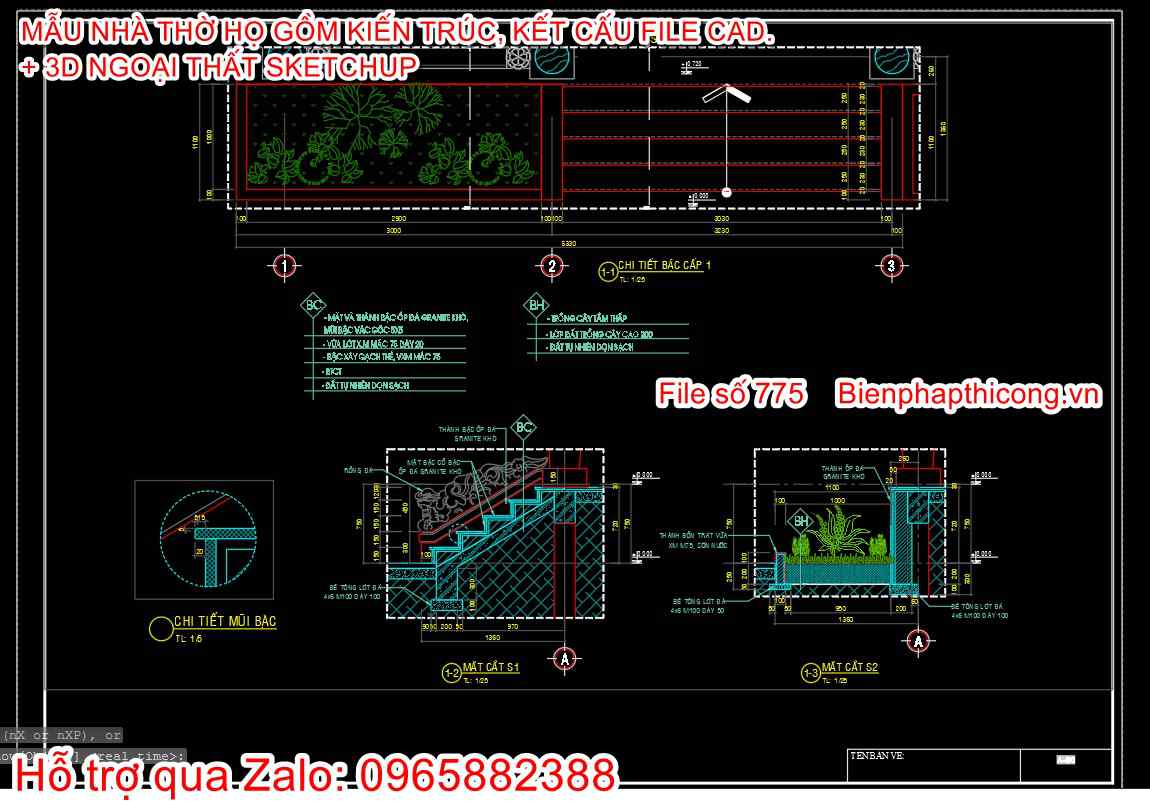 Bản vẽ cad nhà thờ họ 5 gian đẹp.