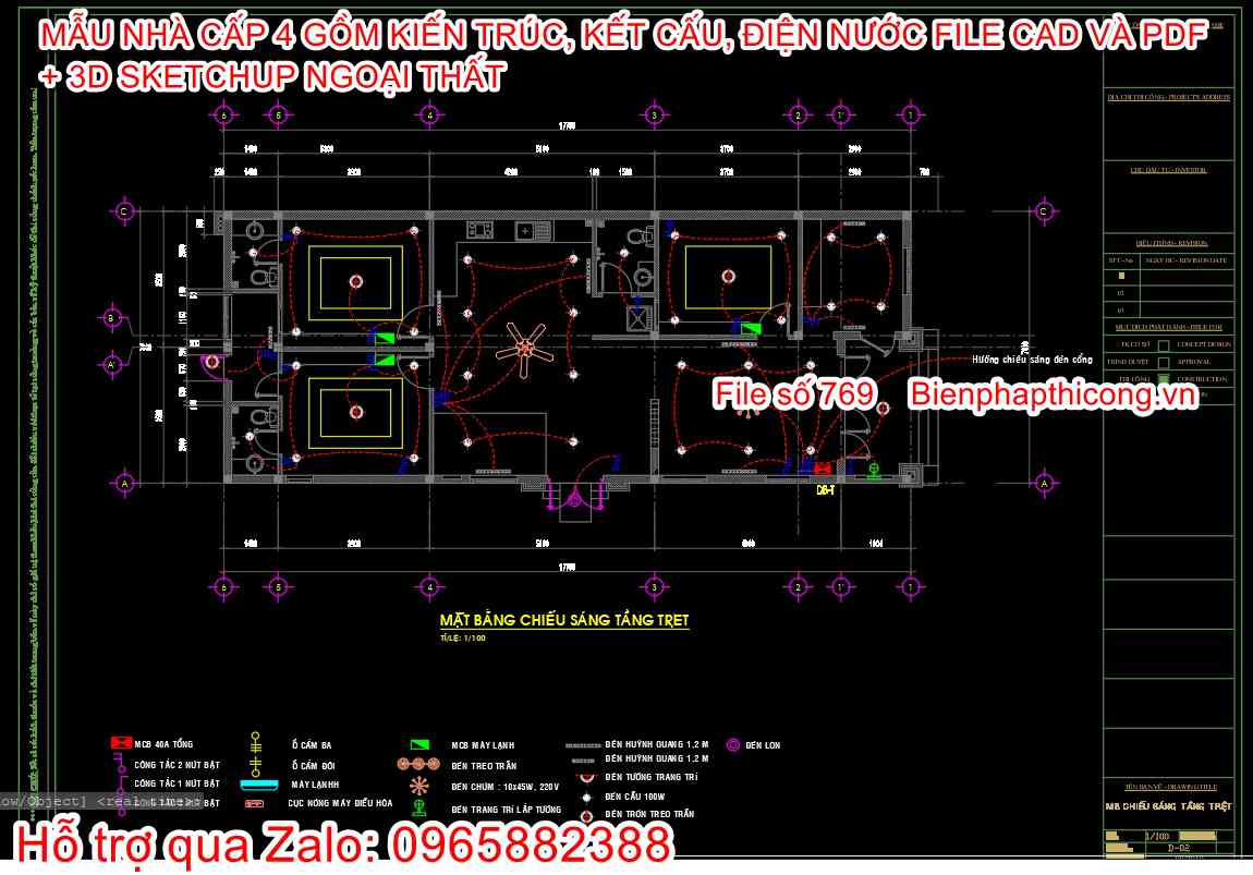 Bản vẽ điện chiếu sáng nhà cấp 4 7m x 17,7m.