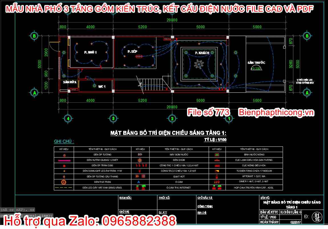 Bản vẽ thiết kế điện nước nhà ống 3 tầng đẹp.