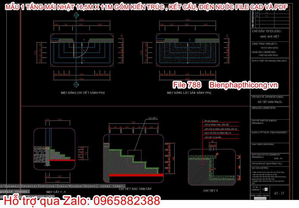 Bản vẽ thiết kế tam cấp nhà 1 tầng mái nhật đẹp.