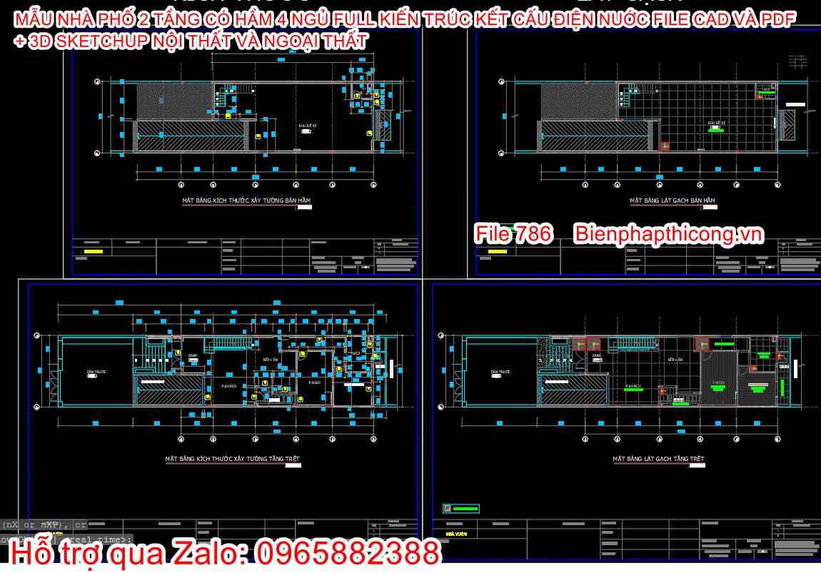 File thiết kế nhà phố nhà ống cad 2 tầng có hầm đẹp.