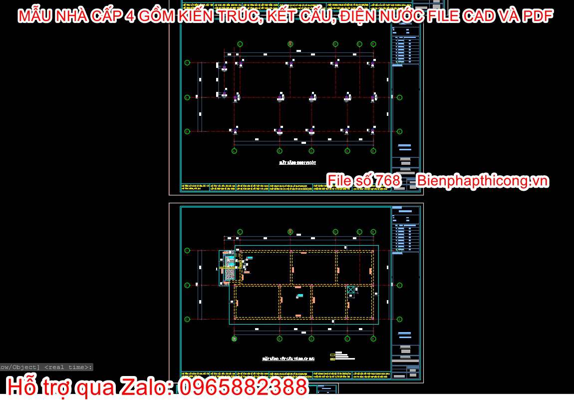 Full bản vẽ cad nhà cấp 4 3 ngủ cad đẹp.