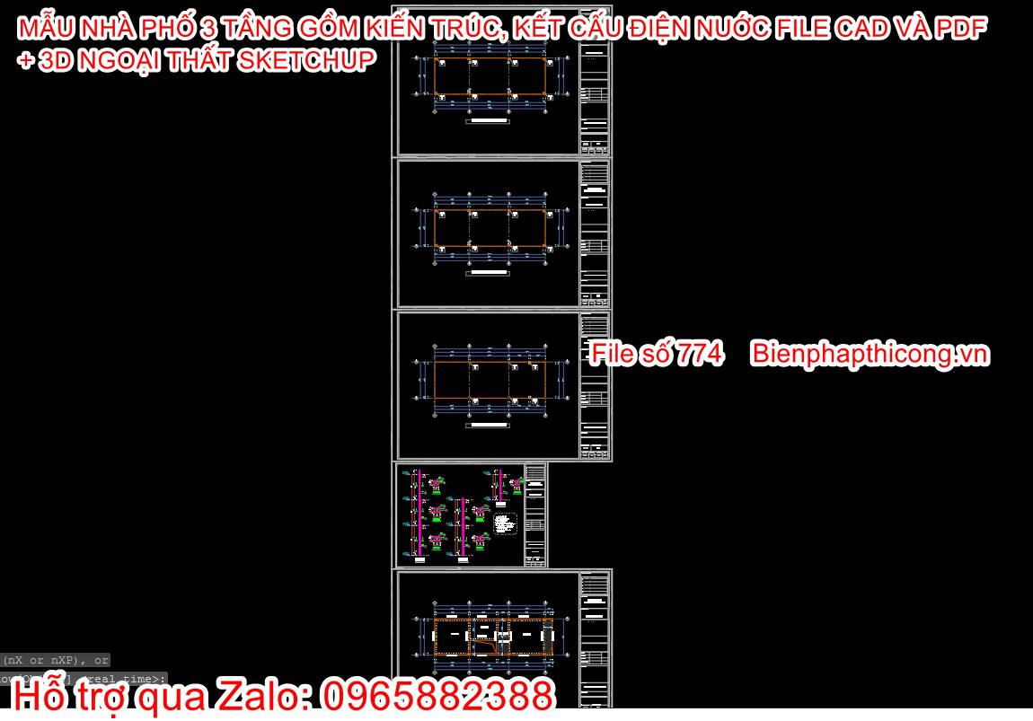 Tải hồ sơ kết cấu nhà ống 3 tầng 4,7m x 14,3m.