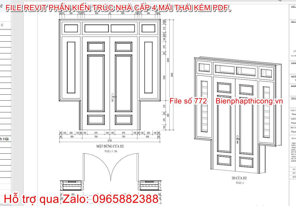 Bản vẽ thiết kế cửa nhà cấp 4 file revit.