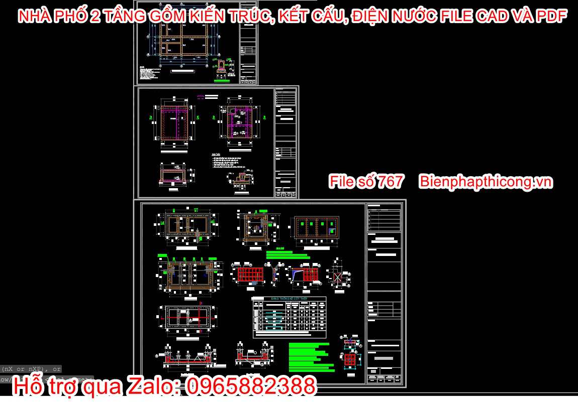 Bản vẽ thiết kế kết cấu nhà phố 2 tầng cad đẹp.