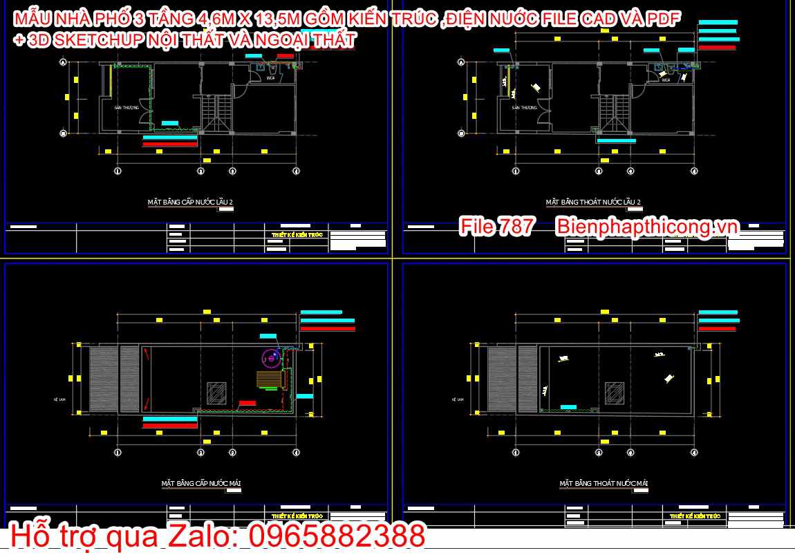 File dwg nhà phố 3 tầng đẹp 4,6m x 13,5m.