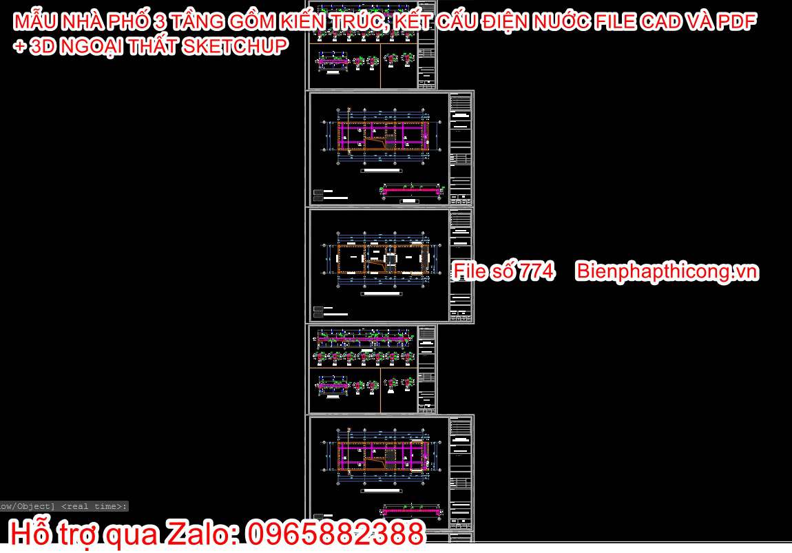 File thiết kế kết cấu nhà phố 3 tầng đẹp.