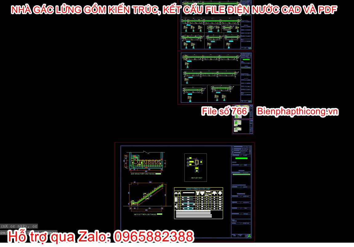 Mẫu bản vẽ kết cấu nhà gác lửng đẹp.