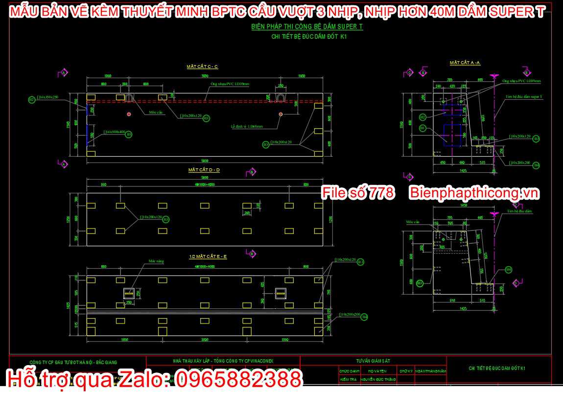 Bản vẽ biện pháp thi công bệ đúc dầm super T.