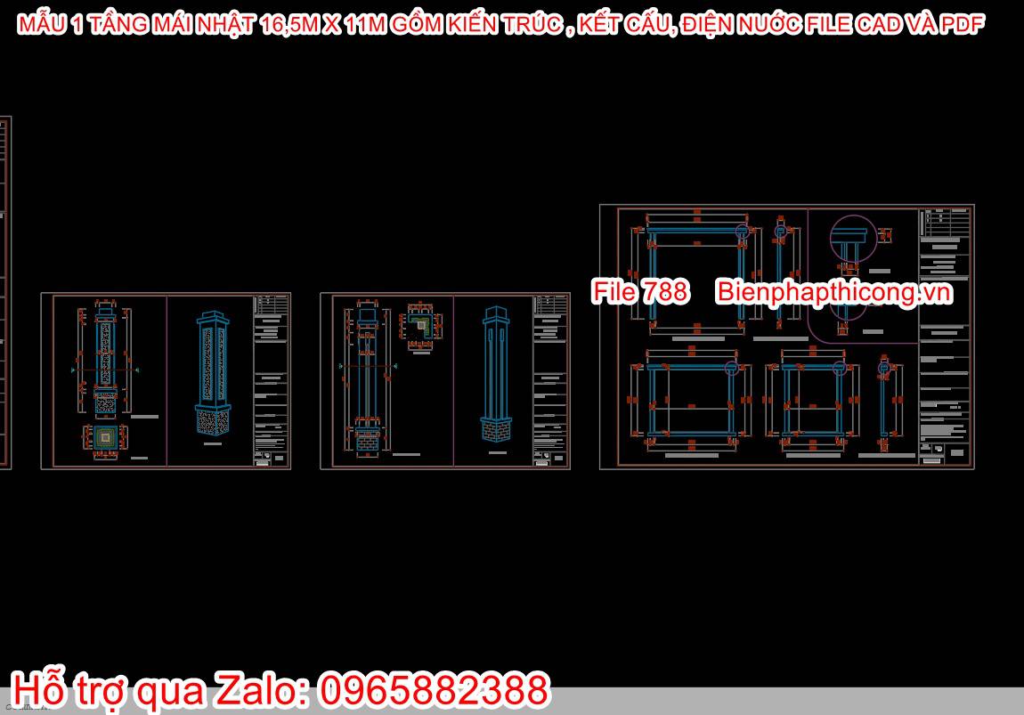 Bản vẽ cad chi tiết cột nhà cấp 4 mái nhật đẹp.