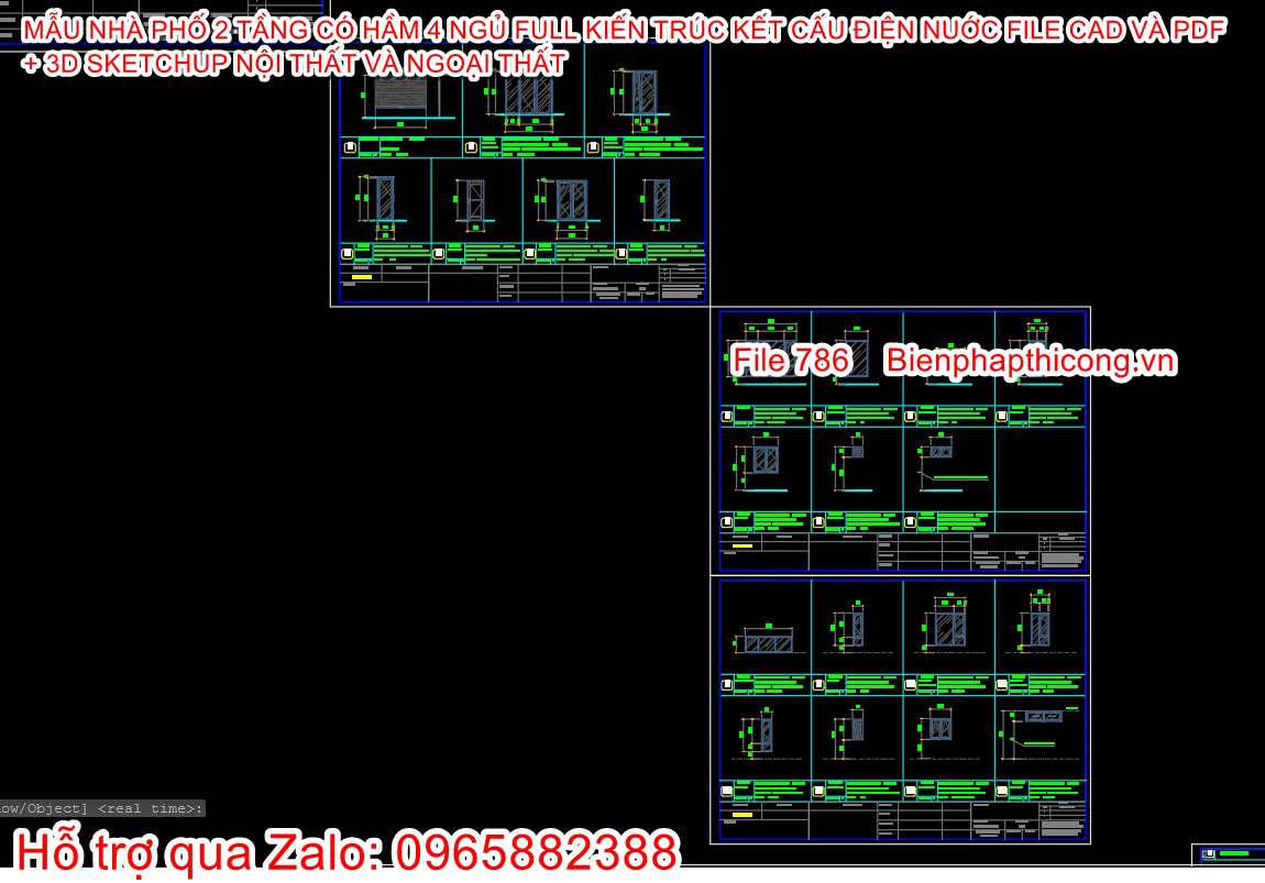 Bản vẽ chi tiết cửa nhà phố 2 tầng có hầm.