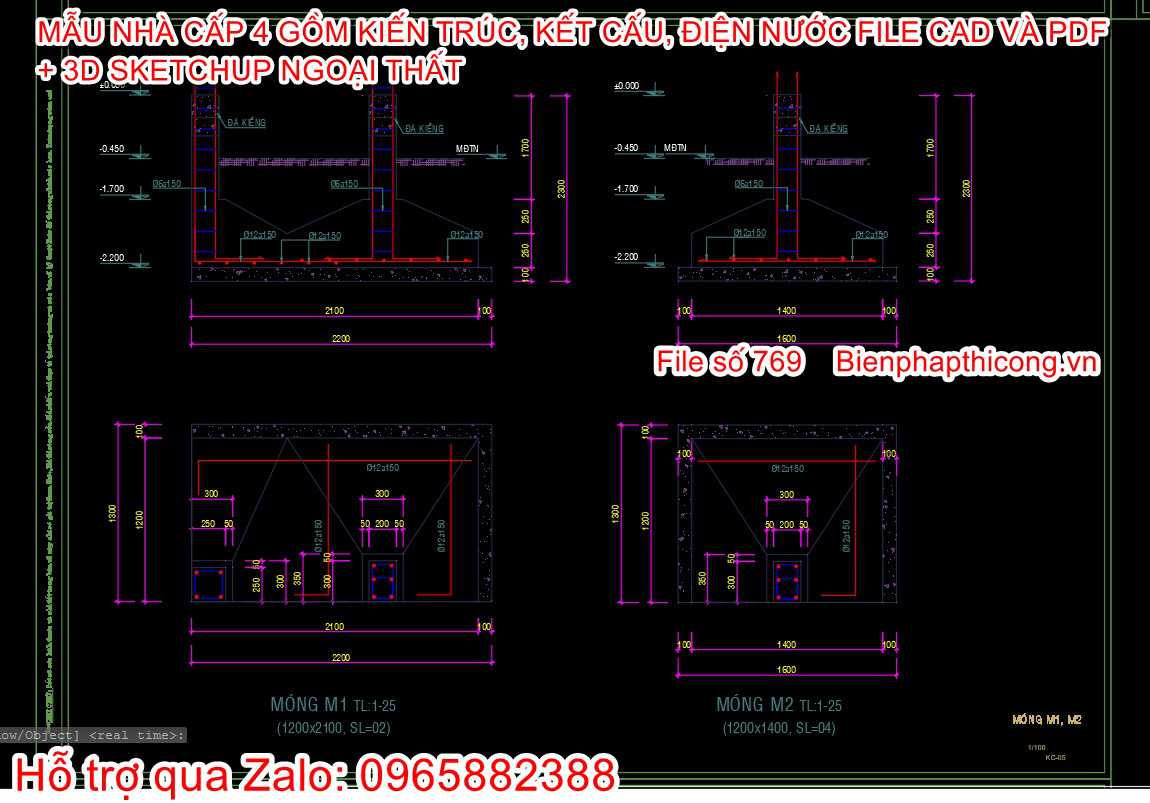 Bản vẽ kết cấu nhà cấp 4 cad đẹp.