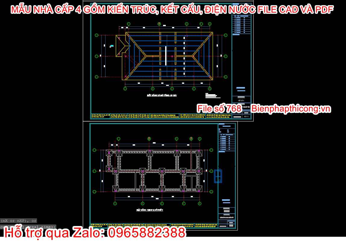 Bản vẽ mặt bằng mái nhà cấp 4 3 ngủ 8,2m x 16,5m.