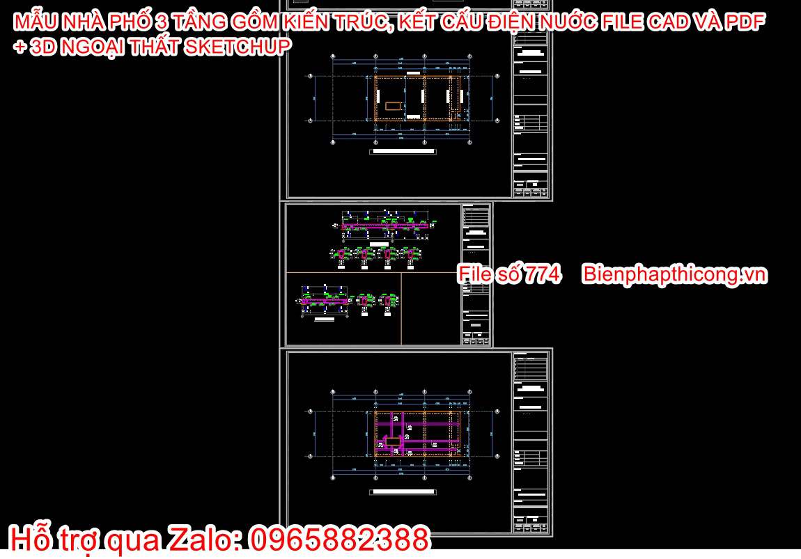 File mẫu nhà phố nhà ống 3 tầng móng băng.