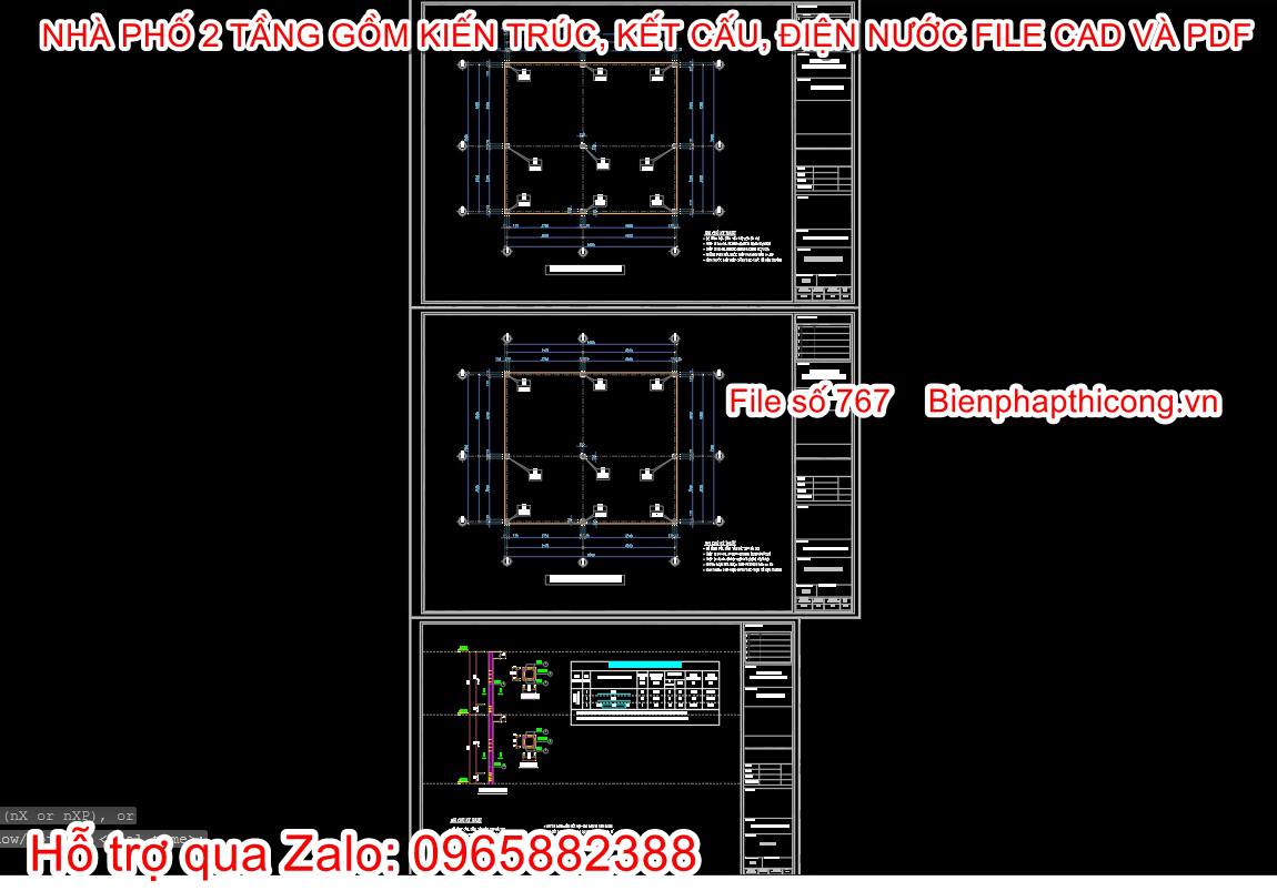 File thiết kế kết cấu nhà phố 2 tầng 8m x 9m.
