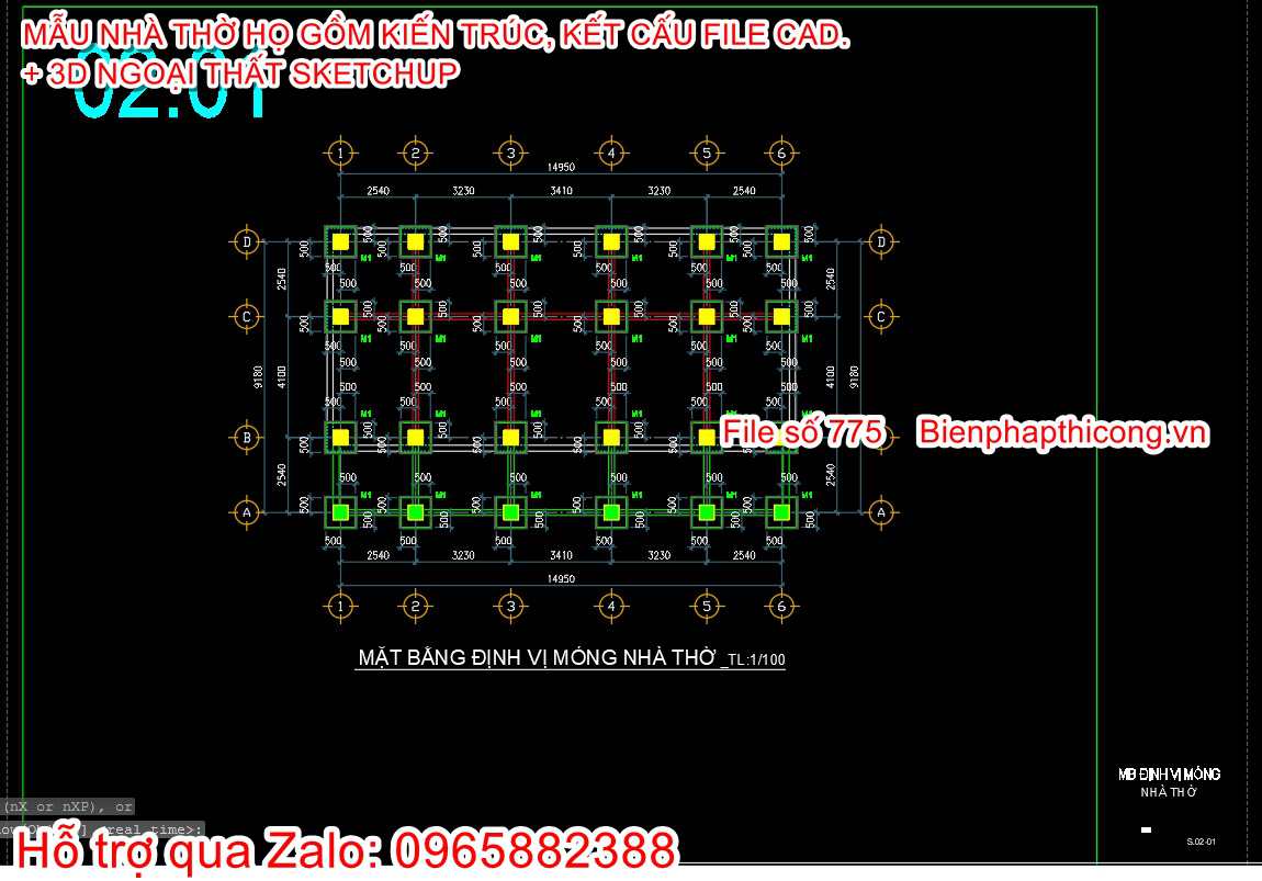 Mặt bằng kết cấu móng nhà thờ họ 5 gian.