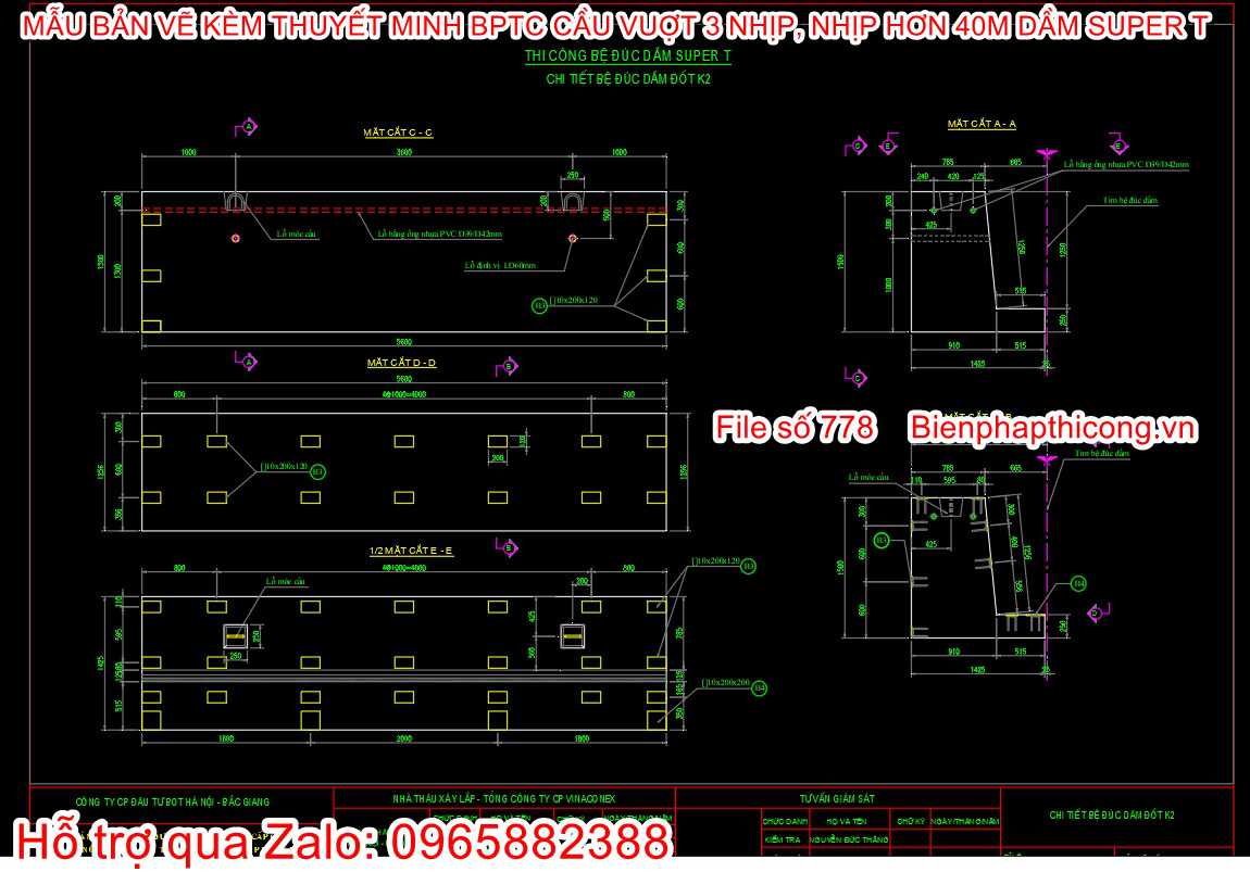 Bản vẽ biện pháp thi công bệ đúc dầm super T.