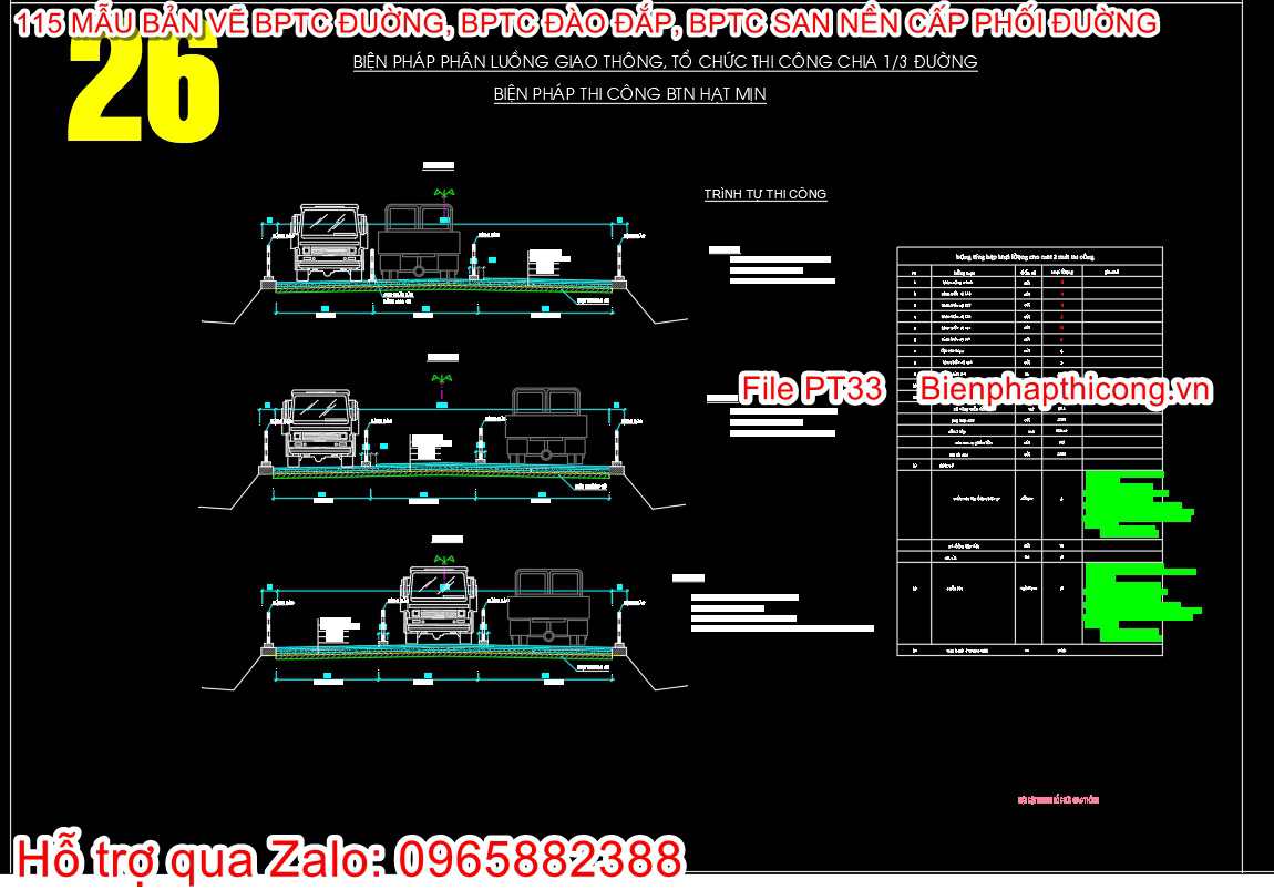 Bản vẽ biện pháp thi công bê tông nhựa hạt mịn cad.