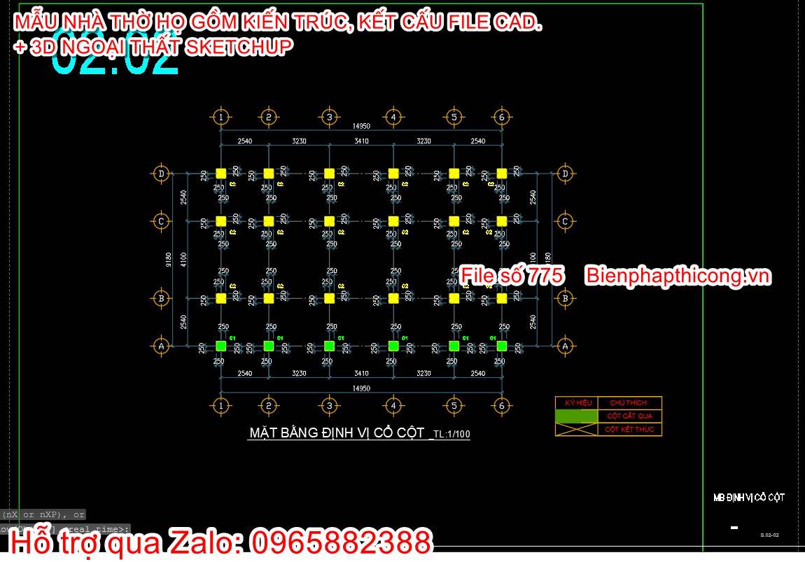 Bản vẽ cột nhà thờ họ 5 gian đẹp.
