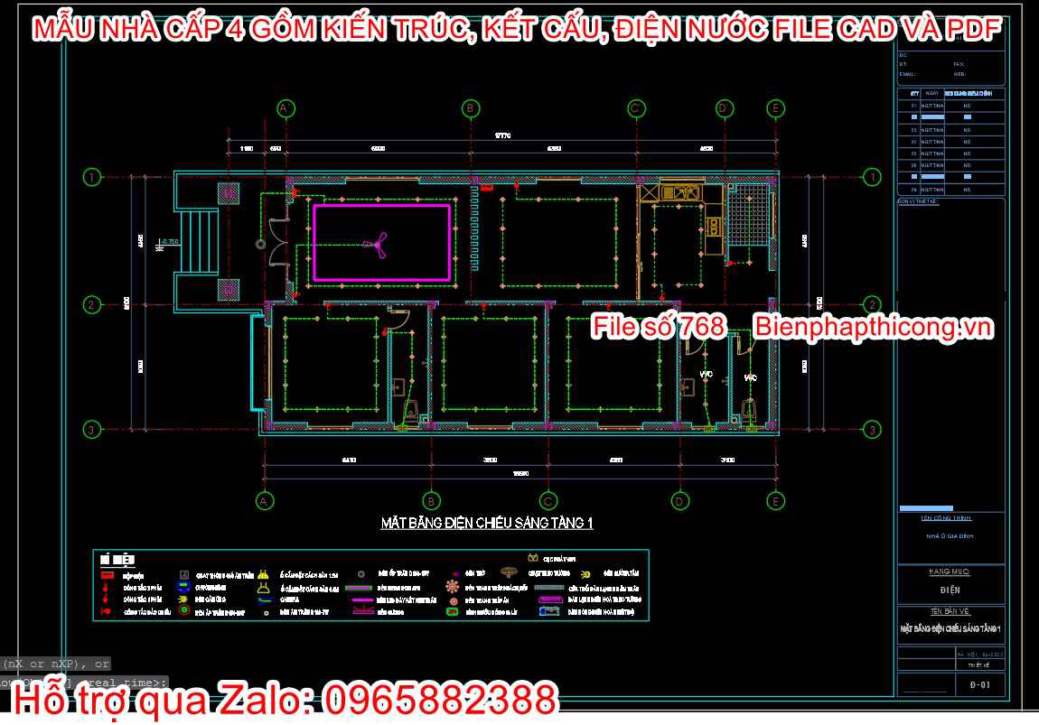 Bản vẽ điện nhà cấp 4 3 ngủ cad đẹp.