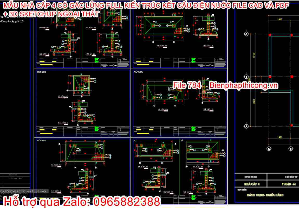 File thiết kế kết cấu móng cốc nhà cấp 4 full đẹp.