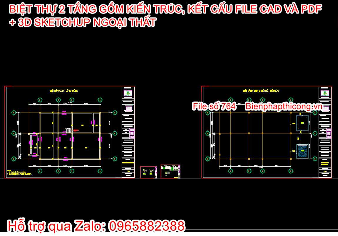 Mẫu bản vẽ kết cấu nhà 2 tầng gồm kiến trúc kết cấu.