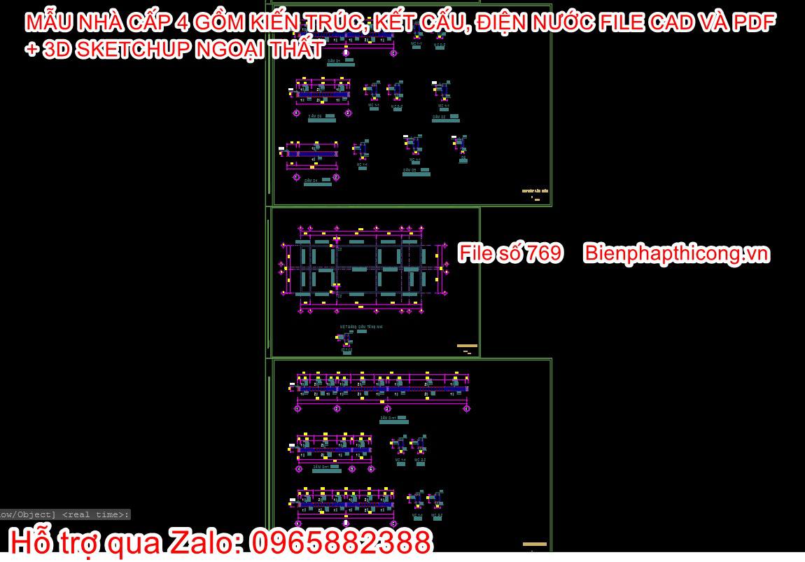 Bản vẽ cad nhà cấp 4 120m2 3 ngủ cad đẹp.