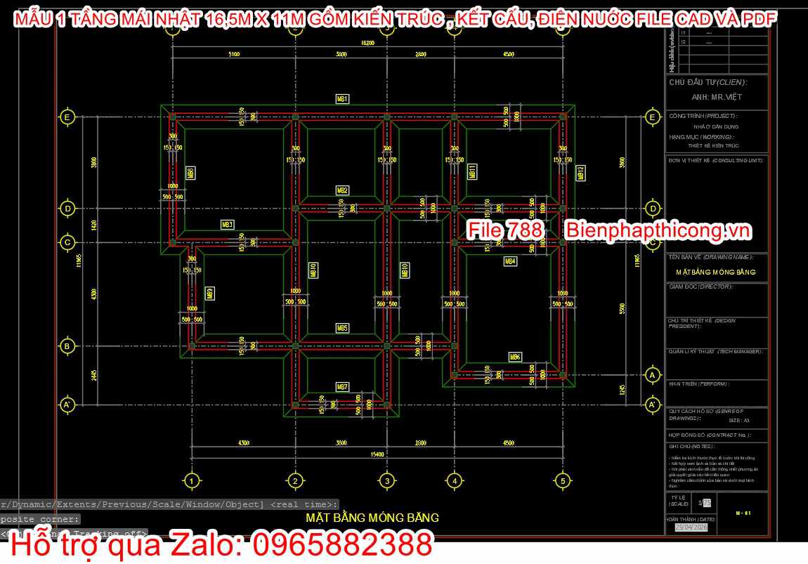 Bản vẽ kết cấu móng nhà 1 tầng mái nhật 3 ngủ.