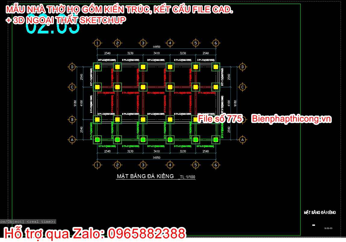 Bản vẽ kết cấu nhà thờ họ 5 gian đẹp.
