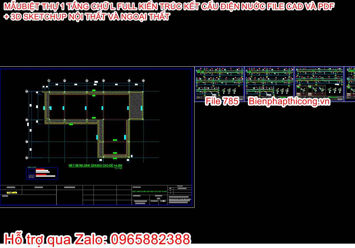 Mẫu bản vẽ kết cấu nhà 1 tầng 3 ngủ cad đẹp.