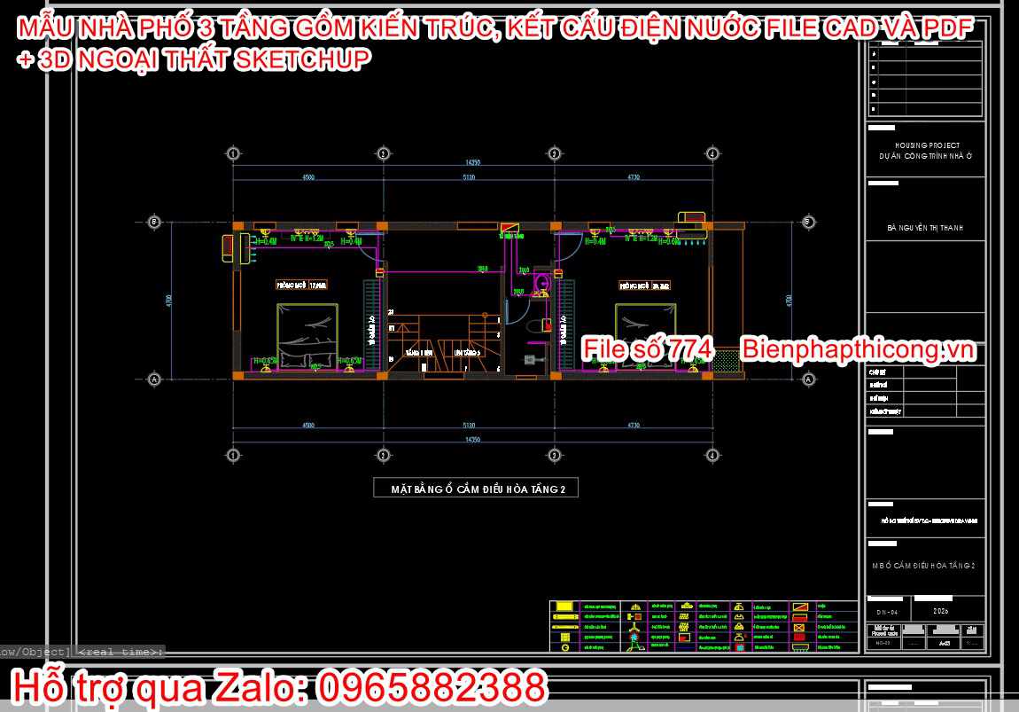 Thiết kế điện nước nhà ống 3 tầng cad.
