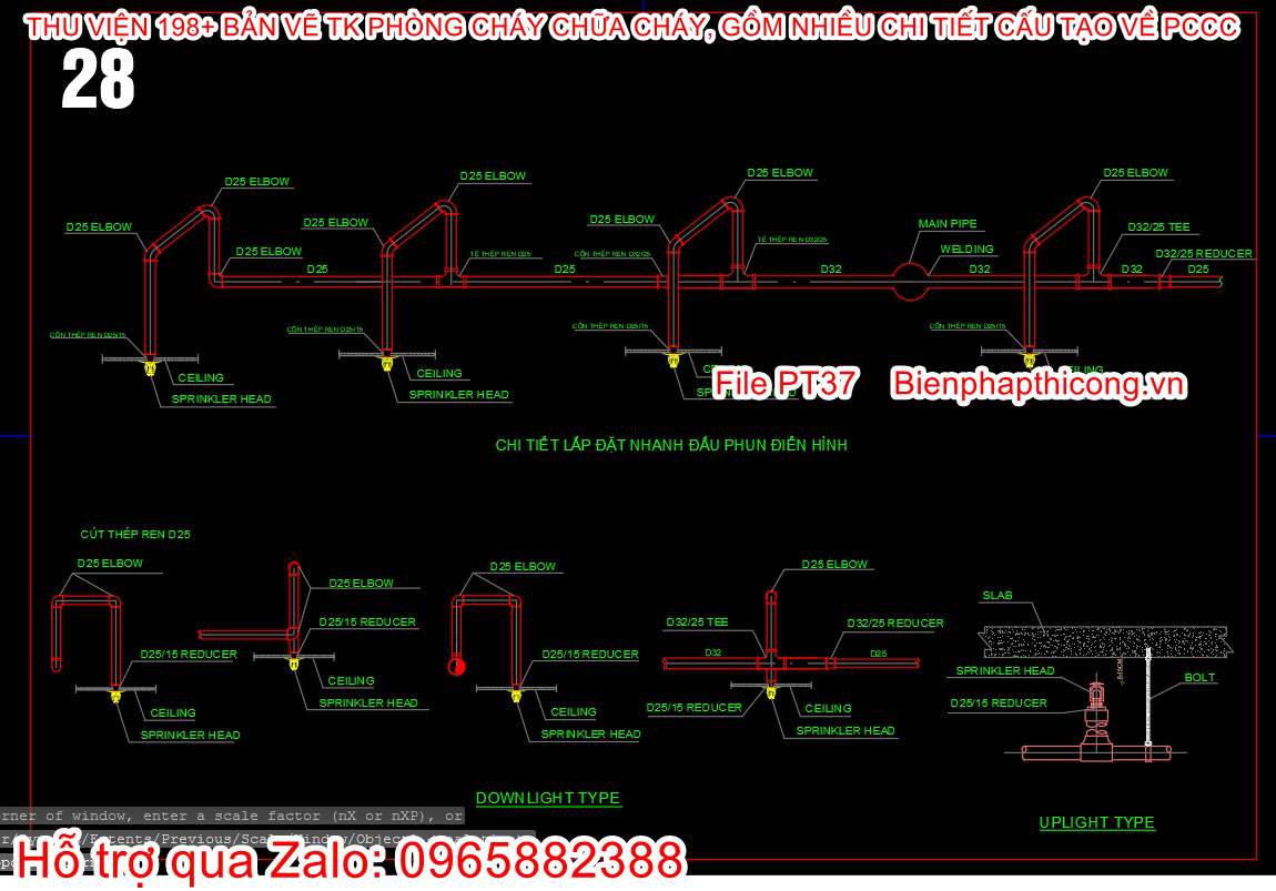 Bản vẽ chi tiết lắp đặt nhanh đầu phun điển hình cad.