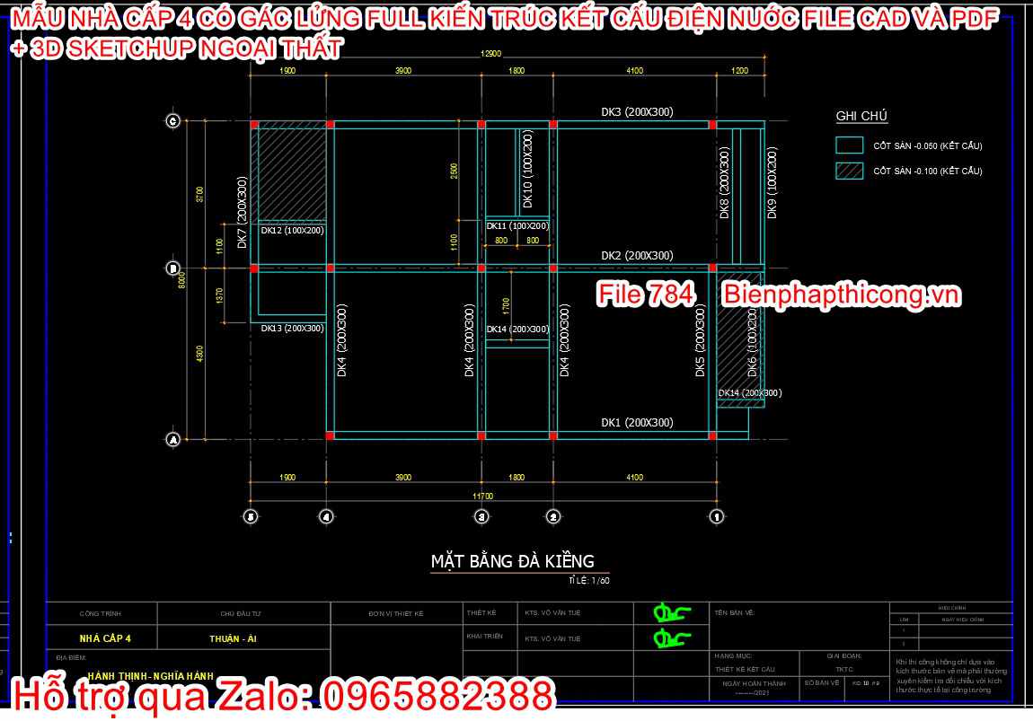 Bản vẽ kết cấu dầm sàn nhà cấp 4 có lửng 8m x 13m.