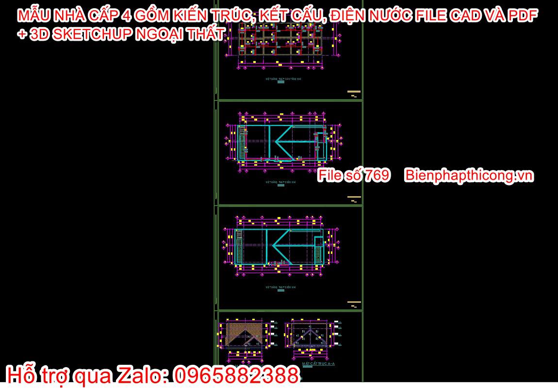 Bản vẽ kết cấu mái nhà cấp 4 3 ngủ đẹp.