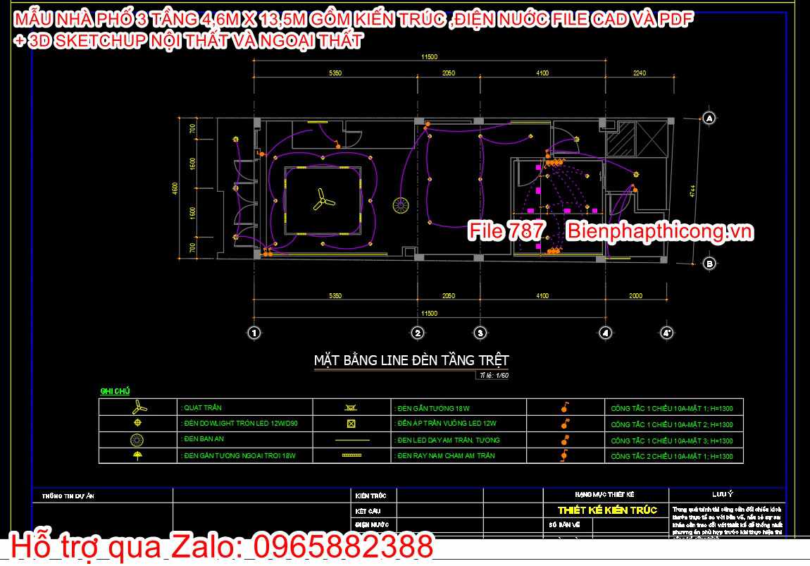 Bản vẽ thiết kế điện nước nhà phố 3 tầng cad đẹp.