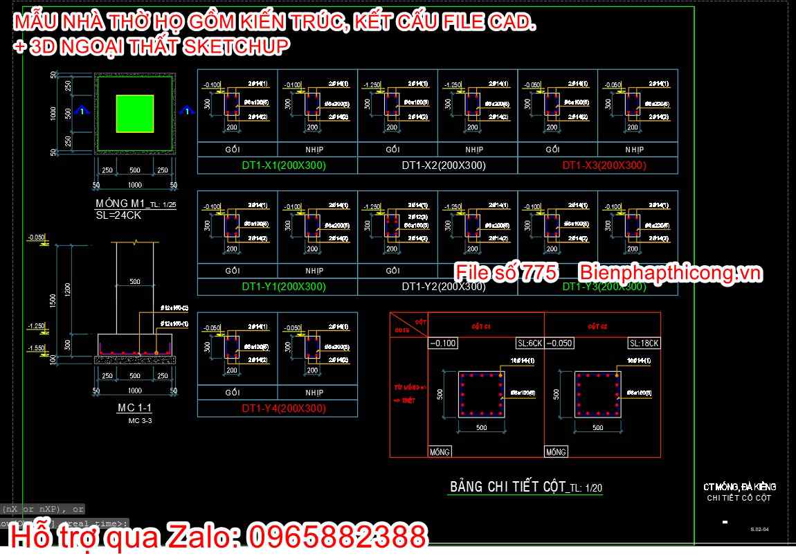 Kết cấu móng nhà thờ họ 5 gian.