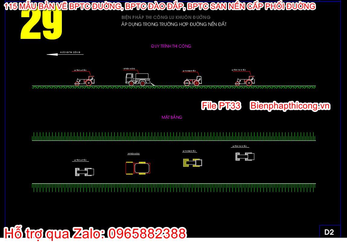 Bản vẽ biện pháp thi công lu khuôn đường cad.