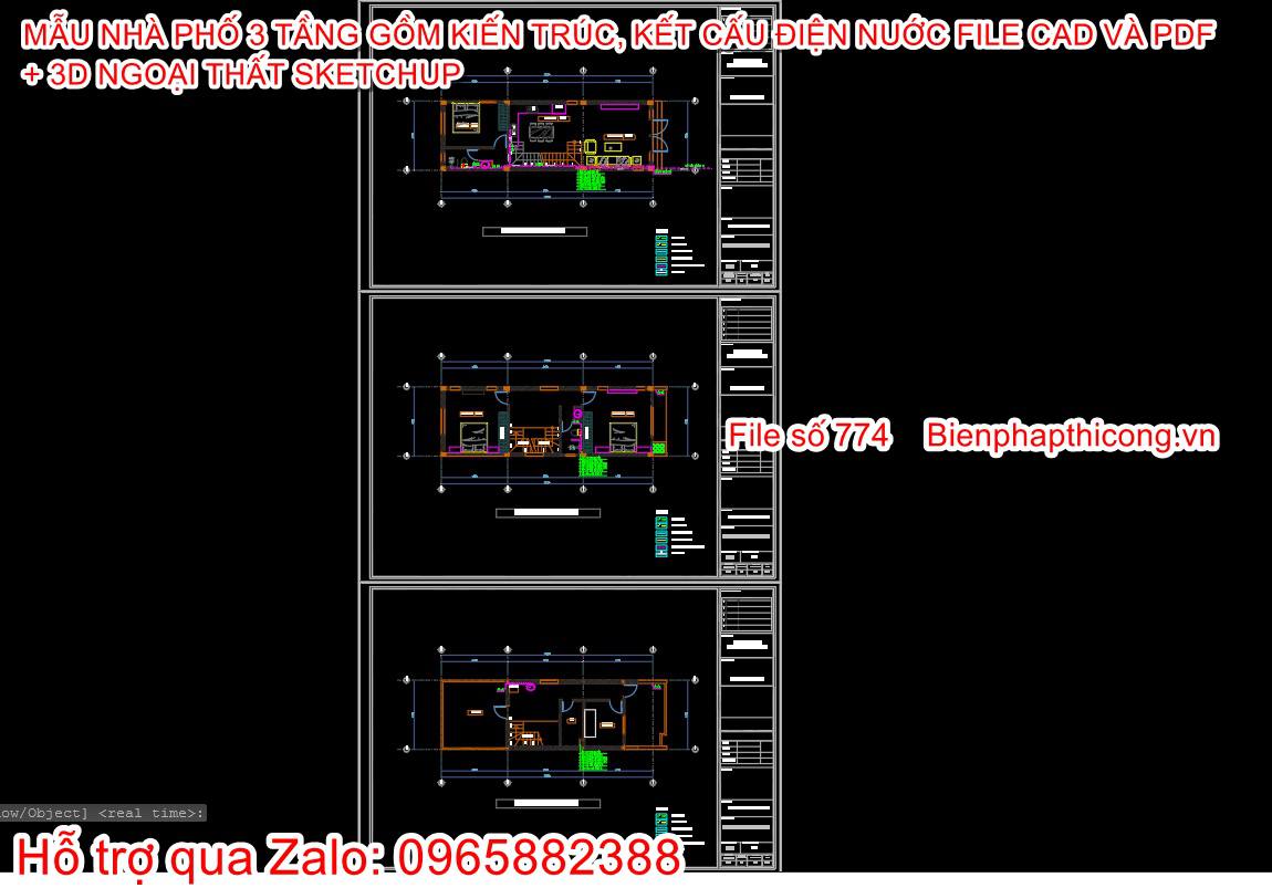 Bản vẽ cad nhà phố 3 tầng.