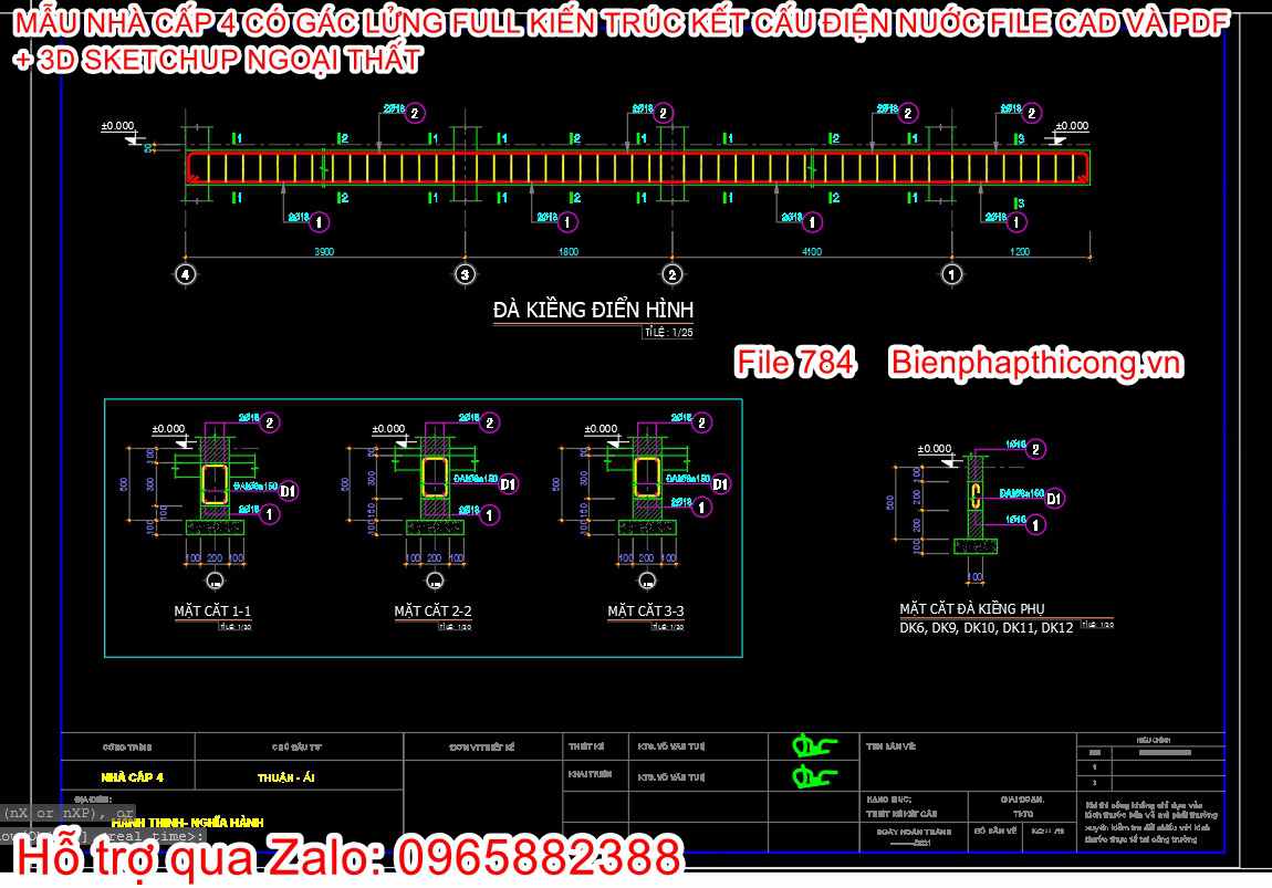 Bản vẽ chi tiết dầm nhà cấp 4 đẹp.