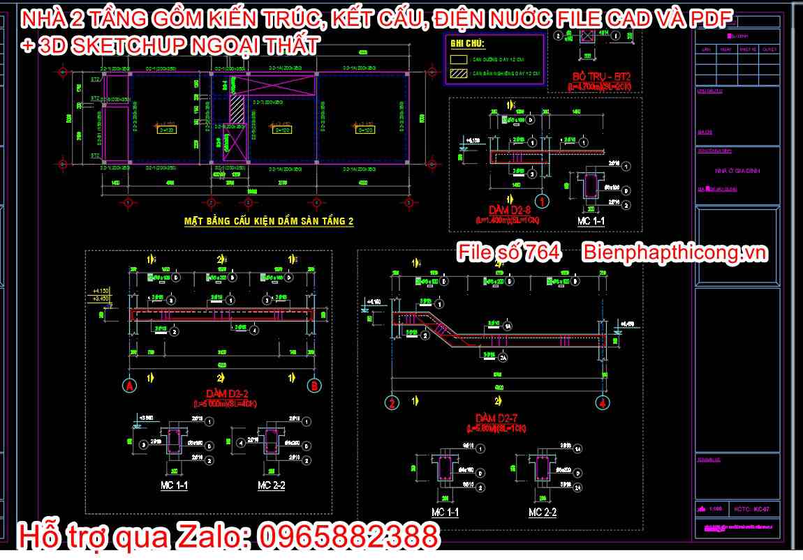 Bản vẽ kết cấu nhà ống 2 tầng 5m x 18m làm cấp phép.